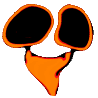 a cartoon drawing of an orange face with black eyes and a smiley face