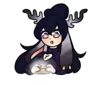 a drawing of a girl with antlers holding a cup of coffee