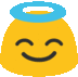 a yellow smiley face with a blue halo around it .