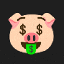 a cartoon pig with dollar signs in its eyes and tongue sticking out