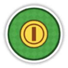 a green circle with a yellow and brown coin in the middle .