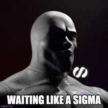 a picture of a bald man with the words waiting like a sigma below him