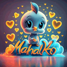 a cartoon character with hearts and the word mahalko