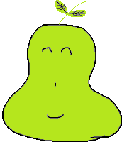 a drawing of a green blob with a leaf on top