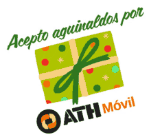 a green gift box with a green ribbon and the words " acepto aguinaldos por " below it