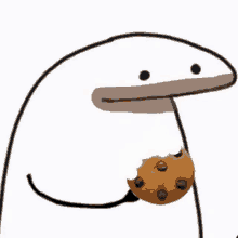 a cartoon duck is eating a cookie with chocolate chips .