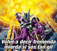 a picture of a purple dragon ball z character with spanish text .