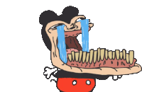 a cartoon of mickey mouse crying with his mouth open