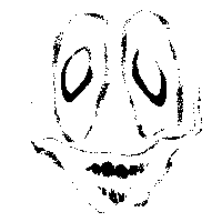 a black and white drawing of a person 's face with a smile