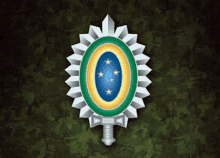 a badge with a green yellow and blue circle with stars