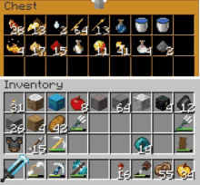 a screenshot of a minecraft game showing chest and inventory