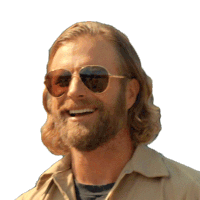 a man with long hair and a beard is wearing sunglasses and smiling