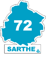 a blue sticker with the number 72 and the word sartha on it