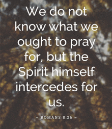 a bible verse from romans 8:26 says we do not know what we ought to pray for but the spirit himself interceses for us