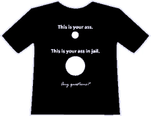 a black t-shirt that says this is your ass this is your ass in jail any questions