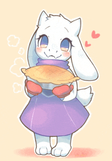 a drawing of a rabbit holding a pie