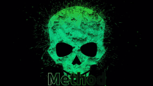 a green skull is on a black background with the word method below it