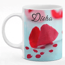 a white mug with the name disha on it