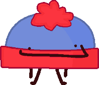 a cartoon drawing of a blue hat with a red flower on it