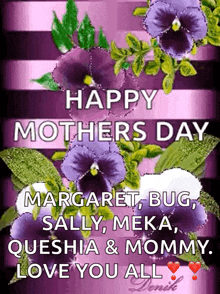 a mothers day card with purple flowers and the words happy mothers day