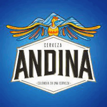 the logo for andina cerveza is a blue background with a bird on it .