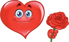 a cartoon heart with a smiling face next to a red rose