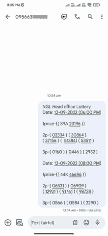 a screenshot of a text message between a person and a lottery winner .