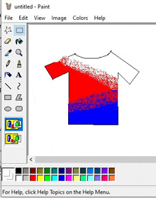 a computer screen shows a red , white and blue t-shirt with a brush .