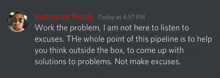 a message from instructor brody that says work the problem