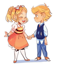 a boy and a girl are holding hands while standing next to each other .