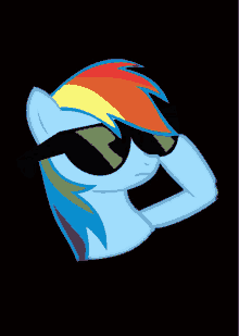 a rainbow dash from my little pony wearing sunglasses on a black background