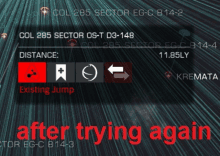 a screen that says " after trying again " in red