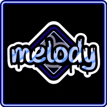 a logo that says melody in blue and white on a black background