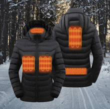 a black jacket with a hood and four heating tubes on it