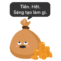 a cartoon of a bag of money with a speech bubble saying tien het