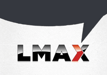 a logo for lmax with a speech bubble behind it