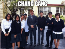 a group of young people are posing for a picture and the caption reads chang gang