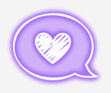 a purple speech bubble with a heart inside