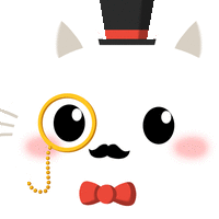 a cat wearing a top hat and mustache has a magnifying glass attached to it