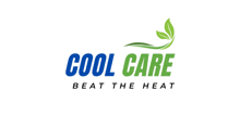 a blue and green logo for cool care that says beat the heat