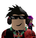 a roblox character wearing sunglasses , headphones , a necklace and a hat .