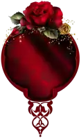 a red circle with a red rose on top of it