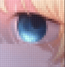 a pixelated image of a woman 's eye with a blue iris