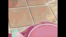 a pixel art of a person standing on a tiled floor