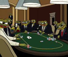 a group of frogs are playing poker in a casino