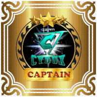 a logo for cydux captain has a gold frame