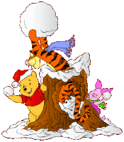 a cartoon of winnie the pooh tigger and piglet playing with snow