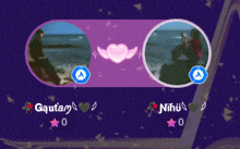 a purple background with two circles and the name gauta and nihu