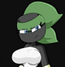 a cartoon character with a green headband and glasses is wearing a white glove .