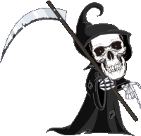 a grim reaper with a scythe and a black cloak